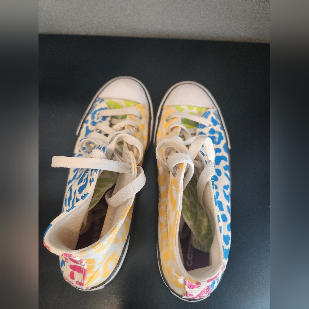 Converse Multi Bright Colored High-Top Sneakers Canvas Cheetah Print Color Block - Picture 9 of 13